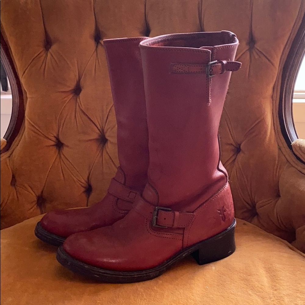 FRYE Tall Red Leather MOTO Boots 8